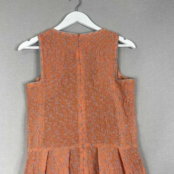 Lagi Nadeau Womens Dress 2 Orange Polka Dot Jacquard Textured Pleated USA Made - Picture 9 of 12
